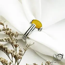 خرید و قیمت انگشتر نقره طرح چهارچنگ سنگ عقیق زرد کد 13936 | خرید انگشتر عقیق با نقره ایتالیایی در فروشگاه زیورآلات استرلینگ