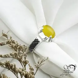 خرید و قیمت انگشتر نقره سنگ شرف الشمس رکاب شطرنجی کد 13948 | خرید انگشتر عقیق با نقره ایتالیایی در فروشگاه زیورآلات استرلینگ