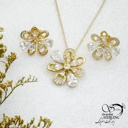 خرید و قیمت نیمست ژوپینگ جواهری طرح گل کد 13990 | خرید سرویس مجلسی مشابه طلا در فروشگاه زیورآلات استرلینگ