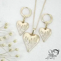 خرید و قیمت نیمست قلب آینه ایی نگین دار مارک ژوپینگ کد 14020 | خرید سرویس مجلسی مشابه طلا در فروشگاه زیورآلات استرلینگ