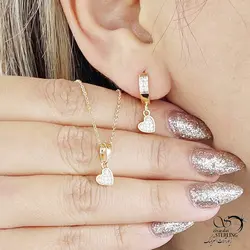 خرید و قیمت نیمست ژوپینگ قلبی نگین دار کد 14017 | خرید سرویس مجلسی مشابه طلا در فروشگاه زیورآلات استرلینگ