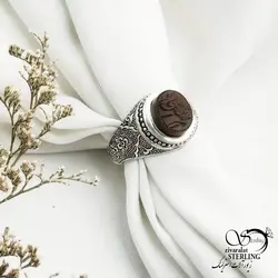 خرید و قیمت انگشتر دست ساز عقیق یمن با ذکر یا ام البنین کد 14090 | خرید انگشتر عقیق با نقره ایتالیایی در فروشگاه زیورآلات استرلینگ