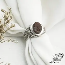 خرید و قیمت انگشتر دست ساز عقیق یمن با ذکر یا ام البنین کد 14090 | خرید انگشتر عقیق با نقره ایتالیایی در فروشگاه زیورآلات استرلینگ