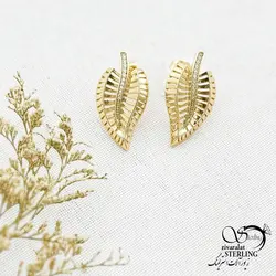 خرید و قیمت گوشواره برگ برند ژوپینگ طرح طلا کد 14306 | خرید گوشواره میخی گوی درشت برند استیل در فروشگاه زیورآلات استرلینگ