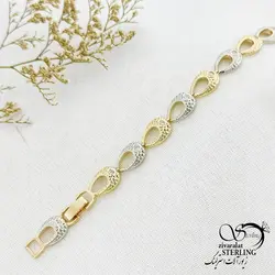 خرید و قیمت دستبند دورنگ طرح صدفی برند ژوپینگ کد 14360 | خرید دستبند مجلسی نگین دار در فروشگاه زیورآلات استرلینگ