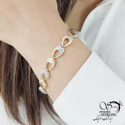 خرید و قیمت دستبند دورنگ طرح صدفی برند ژوپینگ کد 14360 | خرید دستبند مجلسی نگین دار در فروشگاه زیورآلات استرلینگ