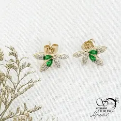 خرید و قیمت گوشواره میخی ژوپینگ گل سبز کد 14344 | خرید گوشواره میخی گوی درشت برند استیل در فروشگاه زیورآلات استرلینگ