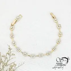 خرید و قیمت دستبند ژوپینگ نگین مربعی طرح طلا کد 14443 | خرید دستبند مجلسی نگین دار در فروشگاه زیورآلات استرلینگ