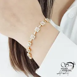 خرید و قیمت دستبند ژوپینگ نگین مربعی طرح طلا کد 14443 | خرید دستبند مجلسی نگین دار در فروشگاه زیورآلات استرلینگ