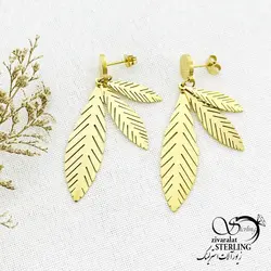 خرید و قیمت گوشواره استیل آویز برگ سه تایی کد 14507 | خرید گوشواره میخی گوی درشت برند استیل در فروشگاه زیورآلات استرلینگ