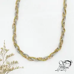 خرید و قیمت گردنبند استیل سه رنگ طرح بافت کد 14567 | خرید رولباسی ونکلیف برند استیل دو طرفه در فروشگاه زیورآلات استرلینگ