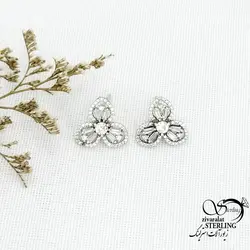 خرید و قیمت گوشواره گل با نقره ایتالیا کد 15051 | خرید گوشواره نقره با نگین اتمی عیار925 در فروشگاه زیورآلات استرلینگ