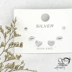 خرید و قیمت گوشواره قلب جواهری نقره 3تایی کد 15023 | خرید گوشواره نقره با نگین اتمی عیار925 در فروشگاه زیورآلات استرلینگ