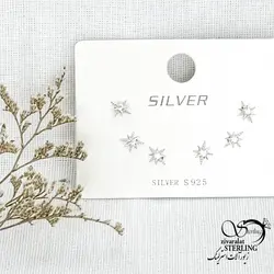 خرید و قیمت گوشواره ستاره نقره 3تایی عیار925 کد 15018 | خرید گوشواره نقره با نگین اتمی عیار925 در فروشگاه زیورآلات استرلینگ