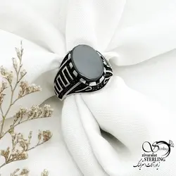 خرید و قیمت انگشتر عقیق مشکی نقره ایتالیا کد 15007 | خرید انگشتر عقیق با نقره ایتالیایی در فروشگاه زیورآلات استرلینگ