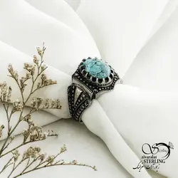 خرید و قیمت انگشتر فیروزه نقره مردانه کد 15108 | خرید انگشتر عقیق با نقره ایتالیایی در فروشگاه زیورآلات استرلینگ