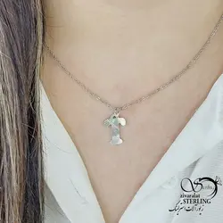 خرید و قیمت گردنبند نقره صلیب طرح دار عیار925 کد 15098 | خرید گردنبند استیل love با نگین اتمی در فروشگاه زیورآلات استرلینگ