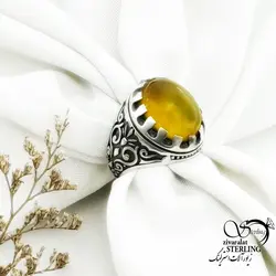 خرید و قیمت انگشتر نقره ایتالیایی سنگ عقیق زرد کد 15065 | خرید انگشتر عقیق با نقره ایتالیایی در فروشگاه زیورآلات استرلینگ