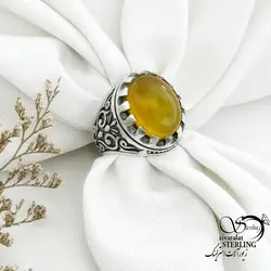 خرید و قیمت انگشتر نقره ایتالیایی سنگ عقیق زرد کد 15065 | خرید انگشتر عقیق با نقره ایتالیایی در فروشگاه زیورآلات استرلینگ