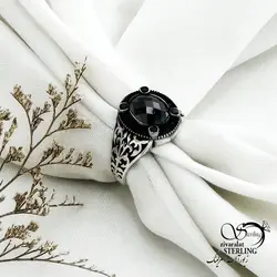 خرید و قیمت انگشتر نقره ایتالیا با سنگ اونیکس کد 15132 | خرید انگشتر عقیق با نقره ایتالیایی در فروشگاه زیورآلات استرلینگ