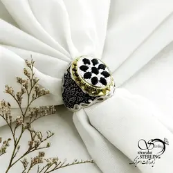 خرید و قیمت انگشتر کله برنجی نقره با یاقوت کبود کد 15179 | خرید انگشتر عقیق با نقره ایتالیایی در فروشگاه زیورآلات استرلینگ