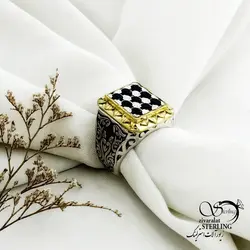 خرید و قیمت انگشتر کله برنجی با یاقوت کبود نقره ایتالیا کد 15173 | خرید انگشتر عقیق با نقره ایتالیایی در فروشگاه زیورآلات استرلینگ