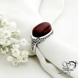 خرید و قیمت انگشتر عقیق سرخ نقره ایتالیا کد 15284 | خرید انگشتر عقیق با نقره ایتالیایی در فروشگاه زیورآلات استرلینگ