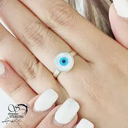 خرید و قیمت انگشتر نقره چشم نظر عیار 925 کد 15354 | خرید انگشتر عقیق با نقره ایتالیایی در فروشگاه زیورآلات استرلینگ