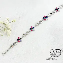 خرید و قیمت دستبند نقره گل و بینهایت نگین رنگی کد 15500 | خرید دستبند نقره925 با سنگ زمرد در فروشگاه زیورآلات استرلینگ