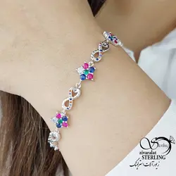خرید و قیمت دستبند نقره گل و بینهایت نگین رنگی کد 15500 | خرید دستبند نقره925 با سنگ زمرد در فروشگاه زیورآلات استرلینگ