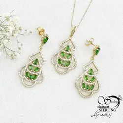 خرید و قیمت نیمست نگین سبز طرح جواهر برند ژوپینگ کد 15459 | خرید سرویس مجلسی مشابه طلا در فروشگاه زیورآلات استرلینگ