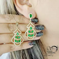 خرید و قیمت نیمست نگین سبز طرح جواهر برند ژوپینگ کد 15459 | خرید سرویس مجلسی مشابه طلا در فروشگاه زیورآلات استرلینگ