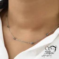 گردنبند استیل زنانه مربعی نقره ای