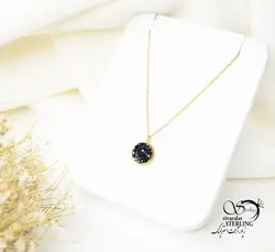 گردنبند زنانه استیل دایره نگین مشکی