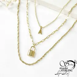 گردنبند زنانه استیل سه زنجیره طرح قفل