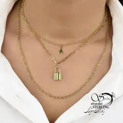 گردنبند زنانه استیل سه زنجیره طرح قفل