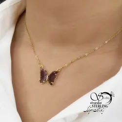 خرید و قیمت گردنبند زنانه طرح پروانه نگین بنفش - خرید بدلیجات مدل سال و ارزان در فروشگاه زیورآلات استرلینگ