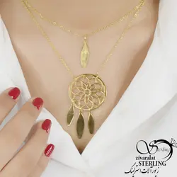 گردنبند زنانه طرح طلا دو ردیف دریم کچر با آبکاری طلا ، خرید گردنبند زنانه استیل طرح طلا