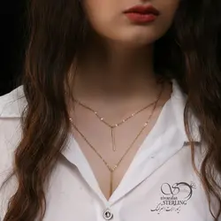 گردنبند زنانه طرح طلا دو ردیف استوانه با آبکاری طلا استیل ، خرید گرنبند استیل دو ردیفه