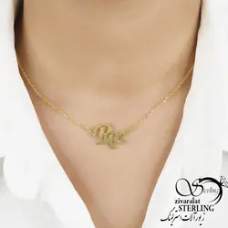 پلاک اسم رز آبکاری طلا جنس استیل رنگ ثابت و ضد حساسیت ، پلاک استیل اسم رز