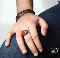 خرید و قیمت انگشتر نقره مردانه با نگین عقیق کد:۲۵۵۲ - خرید بدلیجات مدل سال و ارزان در فروشگاه زیورآلات استرلینگ