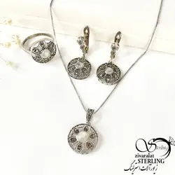 نیم ست نقره زنانه سیاه قلم خورشید ساخت تایلند عیار 925 استرلینگ دارای ضمانت نامه