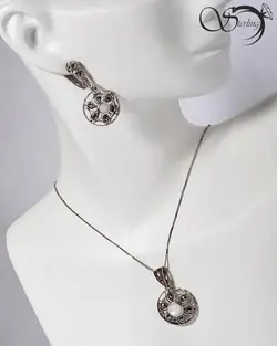 نیم ست نقره زنانه سیاه قلم خورشید ساخت تایلند عیار 925 استرلینگ دارای ضمانت نامه