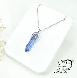 گردنبند استیل استوانه آبی رنگ