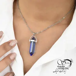 گردنبند استیل استوانه آبی رنگ