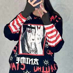 لانگ انیمه آستین راه راه قرمز