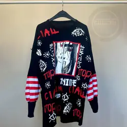 لانگ انیمه آستین راه راه قرمز