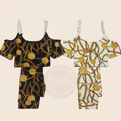 تیشرت سرشانه باز و شلوارک زنجیری