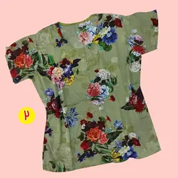 تیشرت نخی ۲ دکمه گلدار