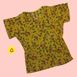 تیشرت نخی ۲ دکمه گلدار